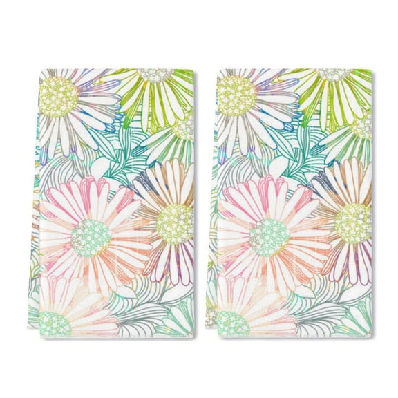Eveokoki Daisy Floral Kitchen Dish Towel Set of 2, Floral Ultra Absorbent Hand Drying Baking Cooking Cloth, Spring Seasonal Decor Home Decorations 16 x 24 Inch