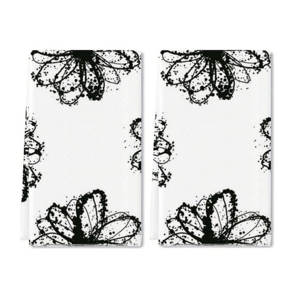 Eveokoki Daisy Flower Kitchen Dish Towel Set of 2, Floral Ultra Absorbent Hand Drying Baking Cooking Cloth, Spring Seasonal Decor Home Decorations 16 x 24 Inch