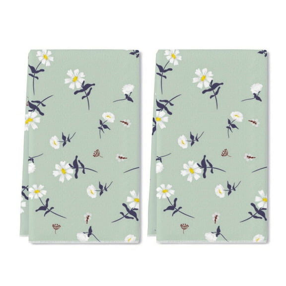 Eveokoki Daisy Flowers Kitchen Dish Towel Set of 2, Floral Ultra Absorbent Hand Drying Baking Cooking Cloth, Spring Seasonal Decor Home Decorations 16 x 24 Inch