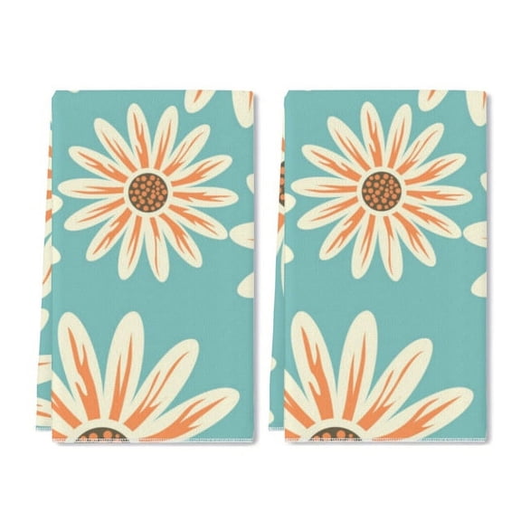 Eveokoki Daisy Flowers Kitchen Dish Towel Set of 2, Floral Ultra Absorbent Hand Drying Baking Cooking Cloth, Spring Seasonal Decor Home Decorations 16 x 24 Inch