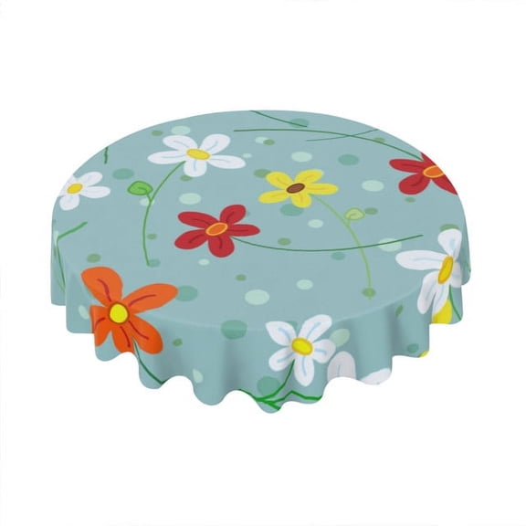 Eveokoki Daisy Flowers Tablecloth Round Table Cloth 60 Inch Washable Waterproof Table Cover Tabletop Decoration for Restaurant, Picnic, Indoor and Outdoor Dining