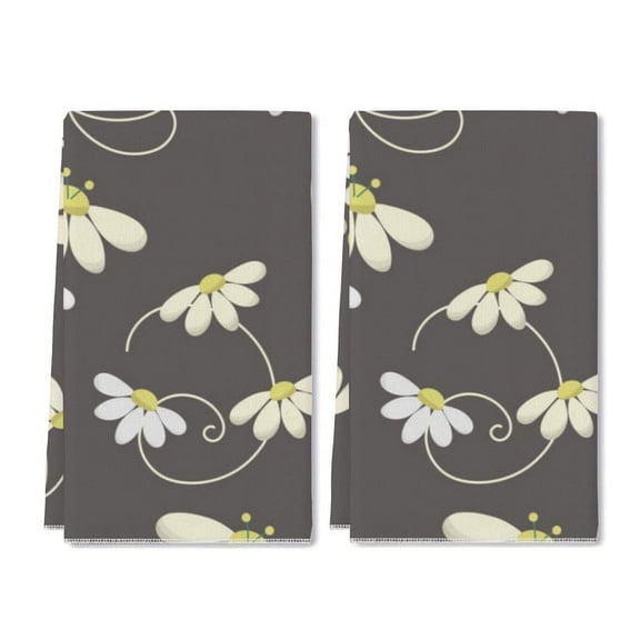 Eveokoki Daisy Kitchen Dish Towel Set of 2, Floral Ultra Absorbent Hand Drying Baking Cooking Cloth, Spring Seasonal Decor Home Decorations 16 x 24 Inch
