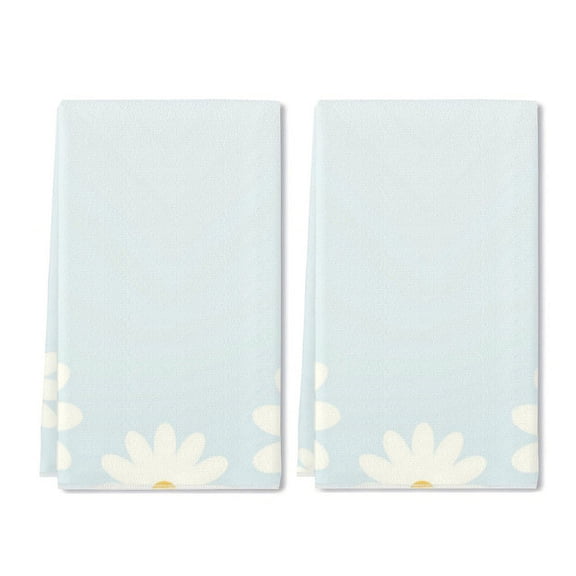 Eveokoki Daisy Kitchen Dish Towel Set of 2, Floral Ultra Absorbent Hand Drying Baking Cooking Cloth, Spring Seasonal Decor Home Decorations 16 x 24 Inch
