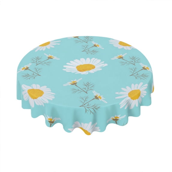 Eveokoki Daisy Tablecloth Round Table Cloth 60 Inch Washable Waterproof Table Cover Tabletop Decoration for Restaurant, Picnic, Indoor and Outdoor Dining