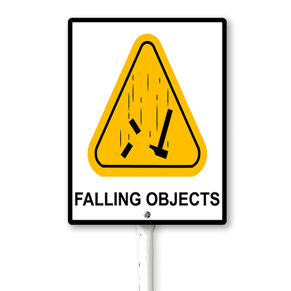 Eveokoki Danger Falling Objects Yard Sign with Stake 7x8.8inch Rustproof Outdoor Aluminum Sign for Yard Garden Lawn Street Outdoor