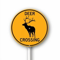 Eveokoki Deer Crossing Round Sign with Metal Stake -9.2x9.2inch Lawn Sturdy Aluminum Signs for Outdoor Use Waterproof Sign Outdoor Decor for Lawn Yard Garden