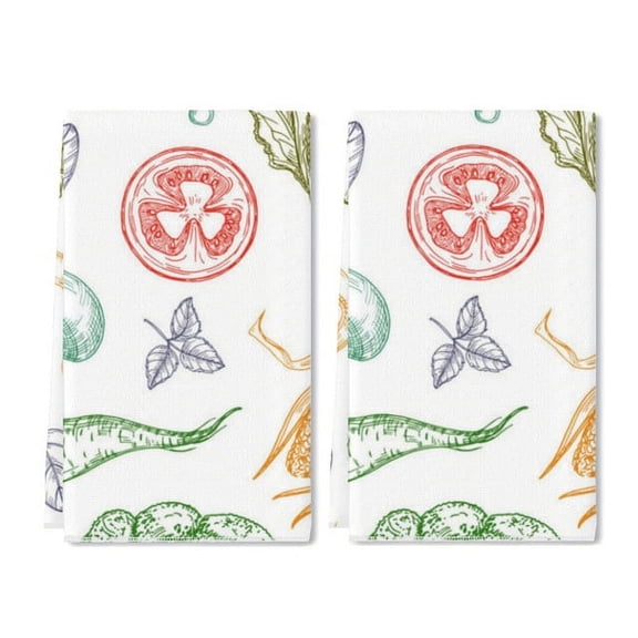 Eveokoki Dishcloths Sketch Vegetables Kitchen Dish Towel Reusable Kitchen Towels for Baking Cooking Home Kitchen Bathroom Decor, 16 x 24Inch