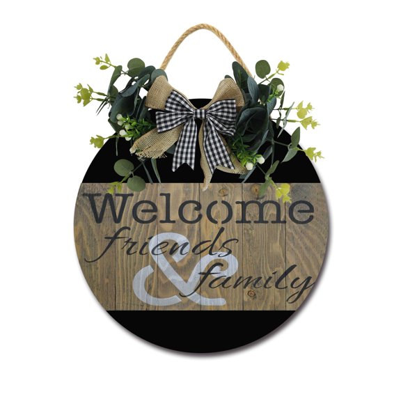 Eveokoki Door Decor Welcome Friends & Family Sign for Front Door Porch Decorations Farmhouse Sign Hanging Rustic Home Decorations Wall Decor