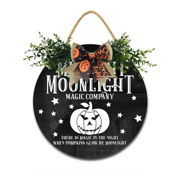 Eveokoki Door Sign Wood Decor - Midnight MoonlightWall Decor - Wooden Door Hangers Wreath with Bow for Home Decorations Indoor Party Supplies