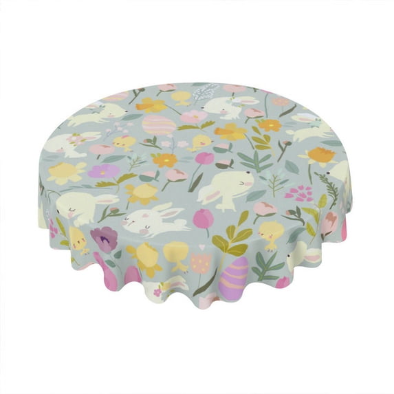 Eveokoki Easter Round Tablecloth 60 inch Diameter Funny Easter Rabbits Table Cloths Spill Proof Wrinkle Table Cloth for Kitchen Dining Decoration Holiday Parties