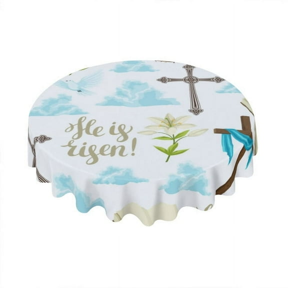 Eveokoki Easter Round Tablecloth 60 inch Diameter He Is Risen Table Cloths Spill Proof Wrinkle Table Cloth for Kitchen Dining Decoration Holiday Parties