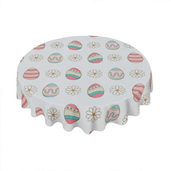 Eveokoki Easter Round Tablecloth 60 inch Diameter Set Of Eggs Painted Easter Table Cloths Spill Proof Wrinkle Table Cloth for Kitchen Dining Decoration Holiday Parties
