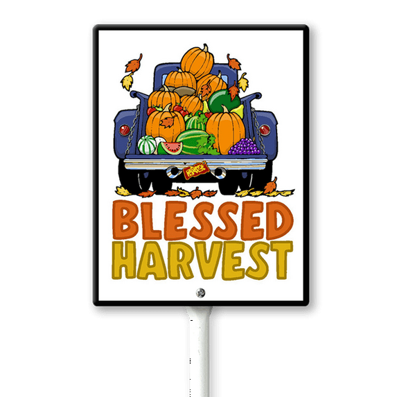 Eveokoki Fall Decorations Outdoor Blessed Harvest Aluminum Yard Sign with Stakes Autumn Harvest Lawn Sign Decor for Thanksgiving Holiday Garden Porch Yard Supplies, 4.6 x 6 Inch