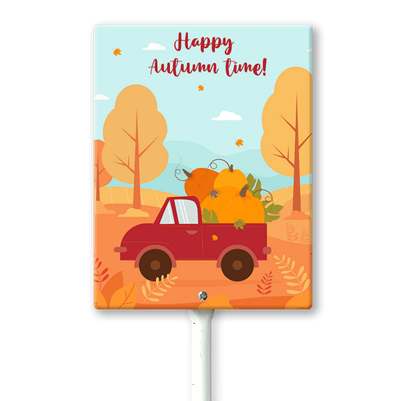 Eveokoki Fall Decorations Outdoor Happy Autumn Time Aluminum Yard Sign with Stakes Autumn Harvest Lawn Sign Decor for Thanksgiving Holiday Garden Porch Yard Supplies, 4.6 x 6 Inch
