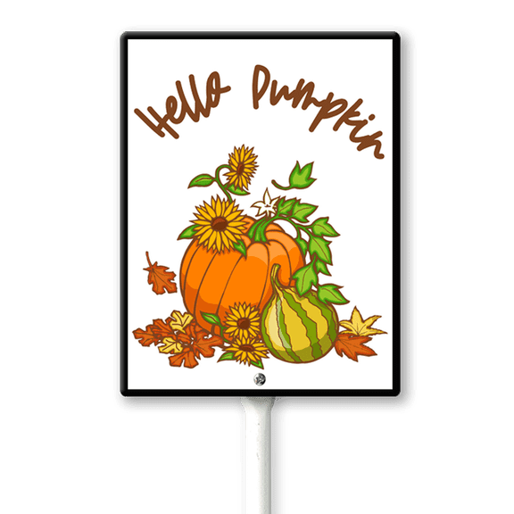 Eveokoki Fall Decorations Outdoor Hello Pumpkin Aluminum Yard Sign with Stakes Autumn Harvest Lawn Sign Decor for Thanksgiving Holiday Garden Porch Yard Supplies, 4.6 x 6 Inch