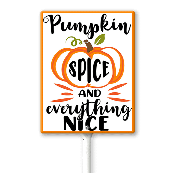 Eveokoki Fall Decorations Outdoor Pumpkin Spice And Everything Nice Aluminum Yard Sign with Stakes Autumn Harvest Lawn Sign Decor for Thanksgiving Holiday Garden Porch Yard Supplies, 7 x 8.8 Inch