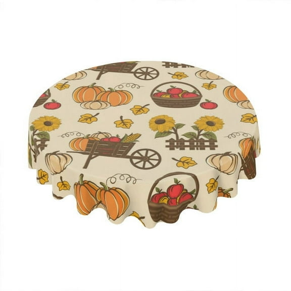 Eveokoki Fall Round Tablecloth,Harvest Tablecloth 60 inch,Pumpkins Apples And Sunflowers Indoor or Outdoor Holiday Table Harvest Fall Decorations for Home,Dinner