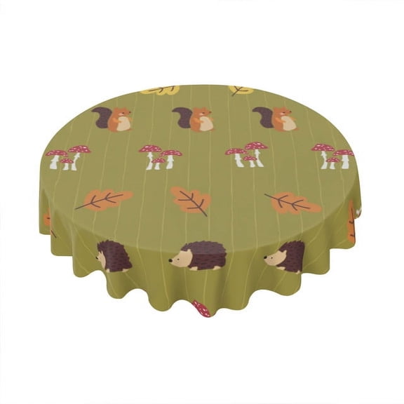 Eveokoki Fall Round Tablecloth,Harvest Tablecloth 60 inch,Squirrel Hedgehog Toadstool Mushrooms Autumn Leaf Indoor or Outdoor Holiday Table Harvest Fall Decorations for Home,Dinner