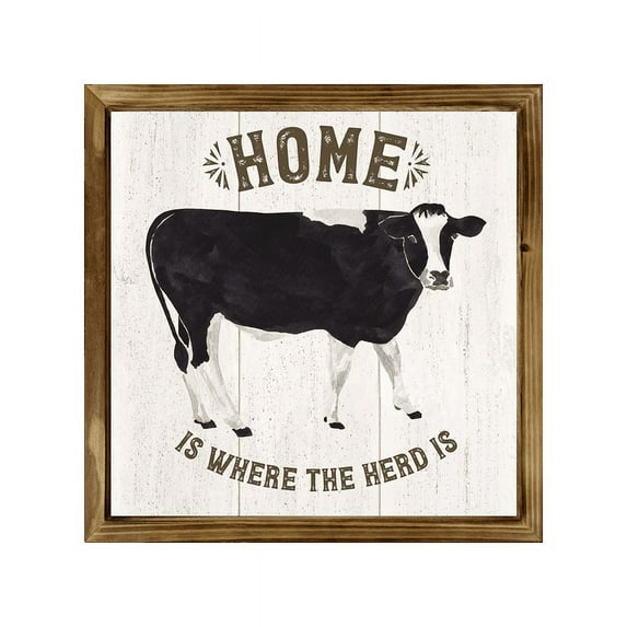Eveokoki Farm Life Cow Home Herd Square Rustic Wood Signs,Vintage Wooden Farmhouse Plaque, Large Wood Framed Wall Hanging Decor 8"