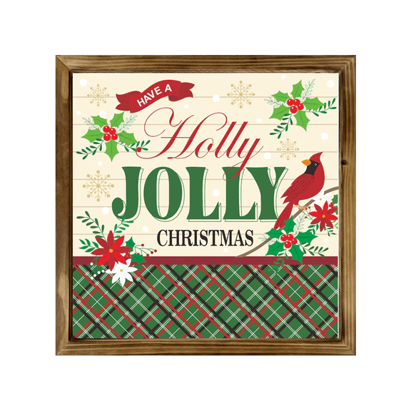 Eveokoki Farmhouse Decor - Modern Rustic Wall Art Home Decor - Holly Jolly Christmas - Solid Wood Framed Printed Sign for All room Decoration- Size 16x16 Inches