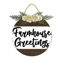Eveokoki Farmhouse Greetings Sign Front Door Porch Decorations, Round Rustic Wood Hanging Signs for Farmhouse Porch Outdoor Home Holiday Front Door Sign Decor