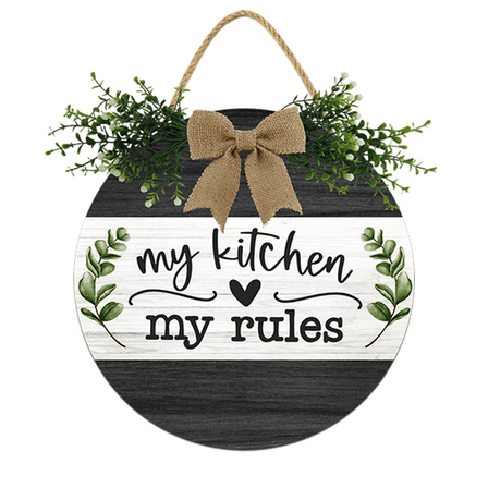 Eveokoki Farmhouse Kitchen Signs Wall Decor Funny Kitchen Wall Art My Kitchen My Rules&nbsp;Rustic Round Wooden Sign,For Home, Office, Store Or Restaurant
