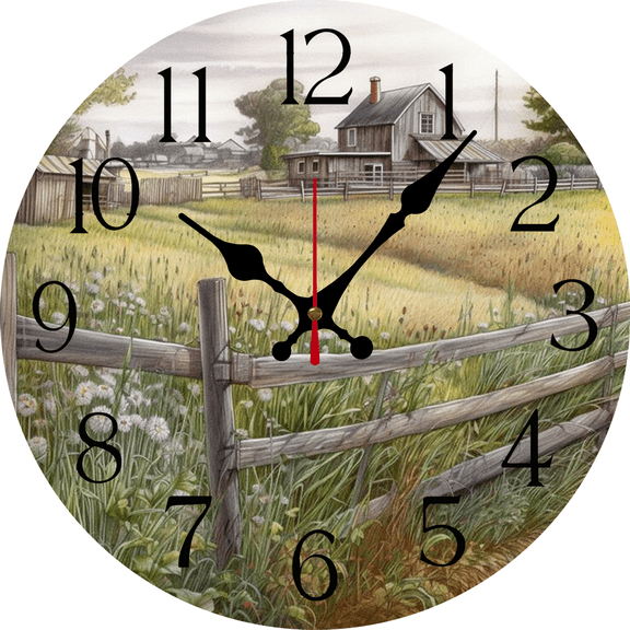 Eveokoki Farmhouse Wall Clock Battery Operated 10 Inch Silent Non-Ticking Wooden Wall Clocks Fence Barn Clock for Kitchen Living Room Bedroom Decor