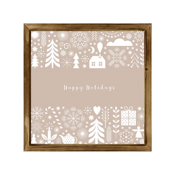 Eveokoki Farmhouse Wall Decor Signs For Christmas Decorations - Rustic 12” Wood Happy Holiday Picture Frame - Easy To Hang Indoor Holiday Decor For Your Home