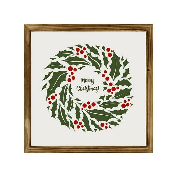 Eveokoki Farmhouse Wall Decor Signs For Christmas Decorations - Rustic 16” Wood Christmas Wreath Holly Picture Frame - Easy To Hang Indoor Holiday Decor For Your Home