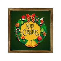 Eveokoki Farmhouse Wall Decor Signs For Christmas Decorations - Rustic 16” Wood Christmas Wreath Picture Frame - Easy To Hang Indoor Holiday Decor For Your Home