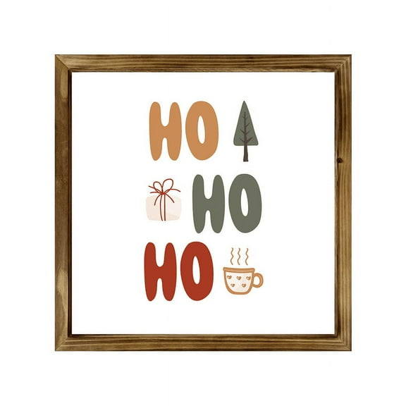 Eveokoki Farmhouse Wall Decor Signs For Christmas Decorations - Rustic 16” Wood Ho Ho Ho Picture Frame - Easy To Hang Indoor Holiday Decor For Your Home
