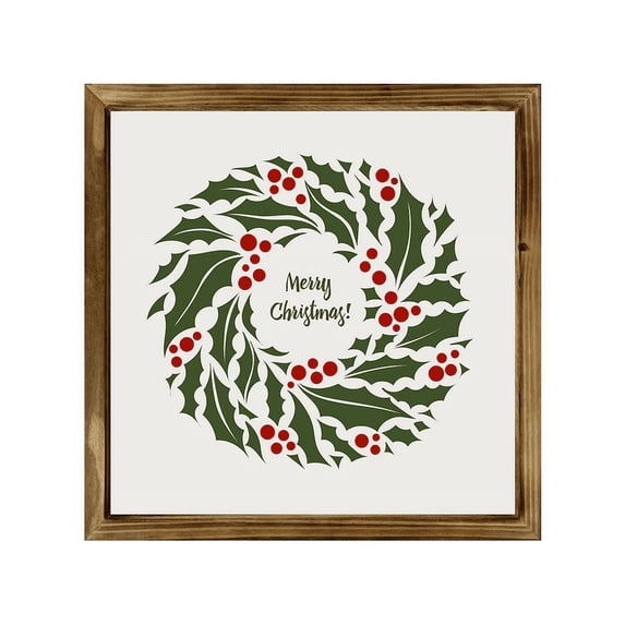 Eveokoki Farmhouse Wall Decor Signs For Christmas Decorations - Rustic 8” Wood Christmas Wreath Holly Picture Frame - Easy To Hang Indoor Holiday Decor For Your Home