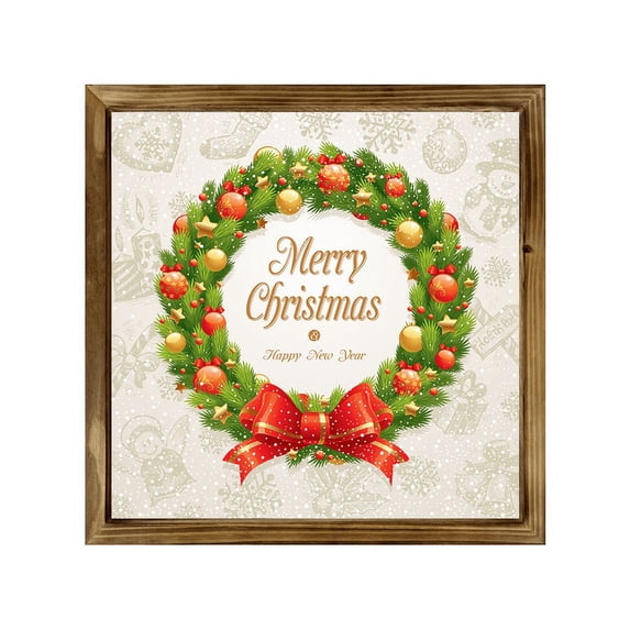 Eveokoki Farmhouse Wall Decor Signs For Christmas Decorations - Rustic 8” Wood Christmas Wreath Picture Frame - Easy To Hang Indoor Holiday Decor For Your Home