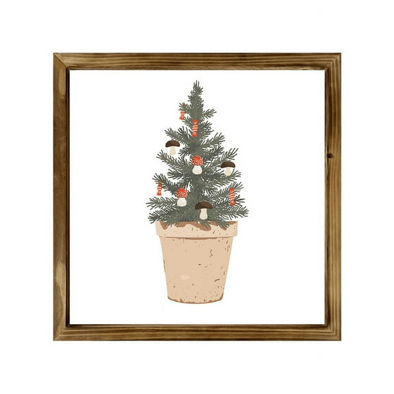 Eveokoki Farmhouse Wall Decor Signs For Christmas Decorations - Rustic 8” Wood Small Potted Christmas Tree Picture Frame - Easy To Hang Indoor Holiday Decor For Your Home