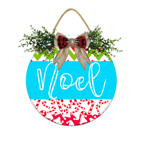 Eveokoki Front Door Porch Decorations Noel Door Hanging Sign 11 inch Wooden Wall Sign, Rustic Holiday Wreath Decor for Front Door Porch Home Window Wall Farmhouse Decorations