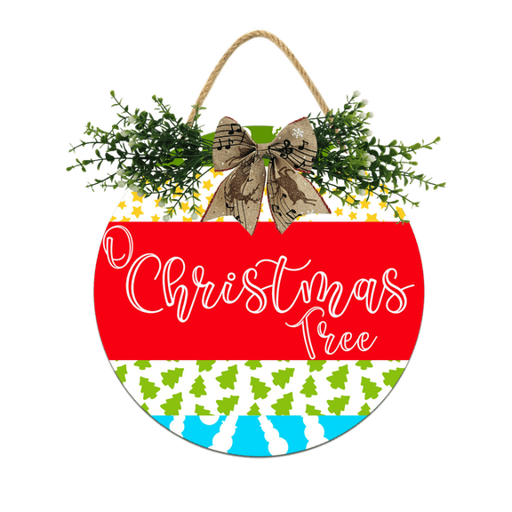 Eveokoki Front Door Porch Decorations O Christmas Tree Door Hanging Sign 12 inch Wooden Wall Sign, Rustic Holiday Wreath Decor for Front Door Porch Home Window Wall Farmhouse Decorations