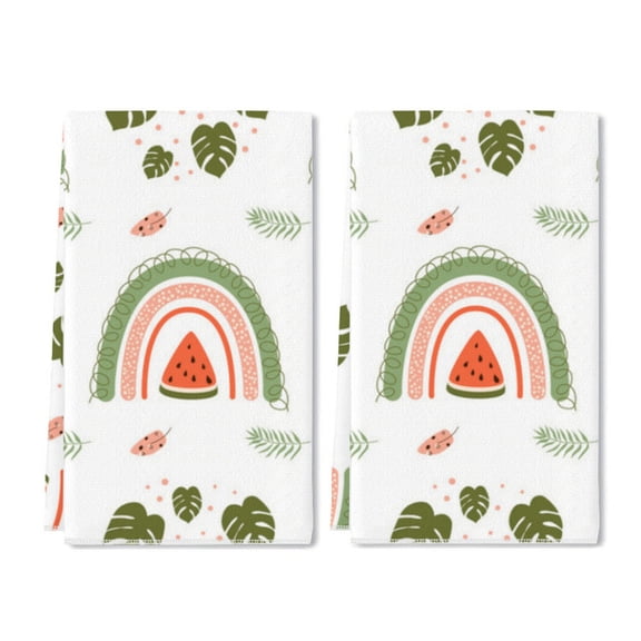 Eveokoki Fruit Kitchen Towels Dish Towels, 16 x 24 Inch Summer Rainbow Cute Watermelon Ultra Absorbent Drying Cloth Tea Towels for Cooking Baking Set of 2