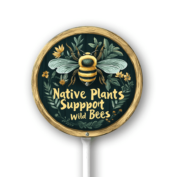 Eveokoki Garden Signs Native Plants Support Wild Bees Sign with Stake Outdoor Aluminum Yard Sign Rustproof Aluminum Metal Sign Fade Resistant Lawn Decoration for Outdoor 9.2x9.2inch