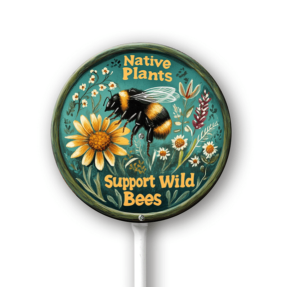 Eveokoki Garden Signs Native Plants Support Wild Bees Sign with Stake Outdoor Aluminum Yard Sign Rustproof Aluminum Metal Sign Fade Resistant Lawn Decoration for Outdoor 9.2x9.2inch