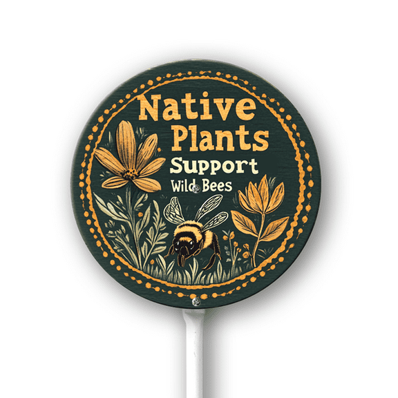 Eveokoki Garden Signs Native Plants Support Wild Bees Sign with Stake Outdoor Aluminum Yard Sign Rustproof Aluminum Metal Sign Fade Resistant Lawn Decoration for Outdoor 9.2x9.2inch