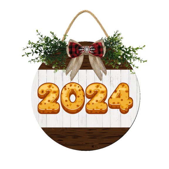 Eveokoki Gingerbread Cookies 2024 Door Sign Home Decor Round Wood Wreaths Wall Hanging Sign Farmhouse Porch Sign Front Door Decoration for Housewarming Gift All Seasons Holiday,12In