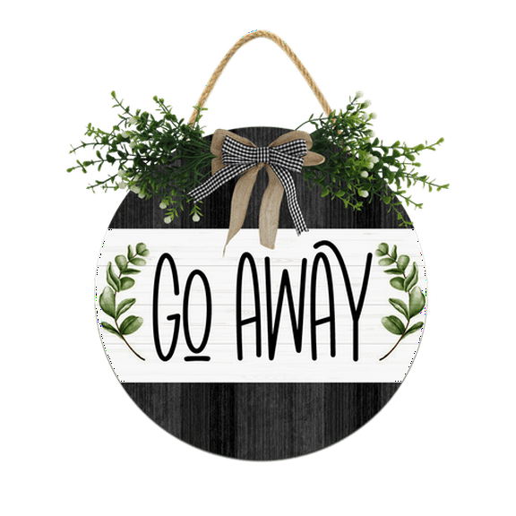 Eveokoki Go Away Sign for Front Door,12Inch Door Decor for Farmhouse Porch Decorations,Rustic Unwelcome Wreaths Sign with Greenery, Round Wooden Hanging Signs Housewarming Gift for Home