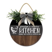 Eveokoki Grandmas Country Kitchen Front Door Sign Funny Wreaths Hanging Wooden Plaque Decoration Round Rustic Wood Farmhouse Porch Decor for Home Front Door Decor, 11 x 11 Inch