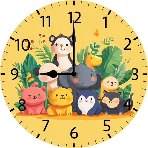 Eveokoki Group Animals Wall Clock Funny Nursery Wood Clock 10inch Silent Non-Ticking Quartz Battery Operated for Living Room Kitchen Bedroom Housewarming