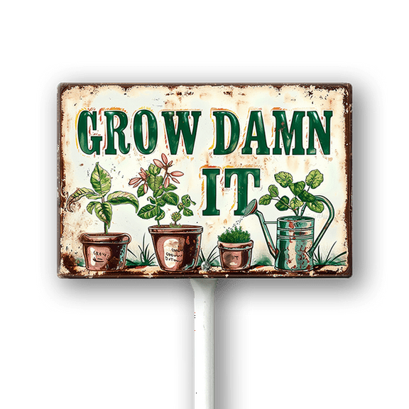 Eveokoki Grow Dammit Garden Signs Decor- Aluminum Garden Stakes Sign Funny Gardening Gifts for Women Men and Gardeners (20.8 Inches Tall)