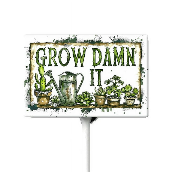 Eveokoki Grow Dammit Garden Signs Decor- Aluminum Garden Stakes Sign Funny Gardening Gifts for Women Men and Gardeners (20.8 Inches Tall)