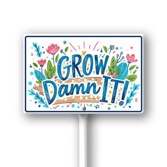 Eveokoki Grow Dammit Garden Signs Decor- Aluminum Garden Stakes Sign Funny Gardening Gifts for Women Men and Gardeners (20.8 Inches Tall)