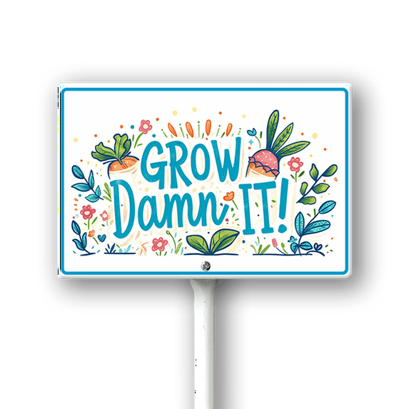 Eveokoki Grow Dammit Garden Signs Decor- Aluminum Garden Stakes Sign Funny Gardening Gifts for Women Men and Gardeners (20.8 Inches Tall)