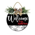 thumbnail image 1 of Eveokoki Halloween Decorations Door Sign, 12 Inch Rustic Welcome To Our Haunted House Wooden Hanging Sign for Front Door, Wreath with Bow Party Indoor Outdoor Decor Home, 1 of 5