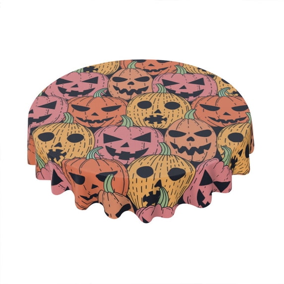 Eveokoki Halloween Tablecloth Colorful Cool Pumpkins For Halloween Tablecloth Washable Round Tablecloth 60 Inch Reusable Table Cloth for Home Party Dining Table Decor